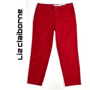 NWT Liz Claiborne Classic Straight Leg Twill Capri Pants Red 10